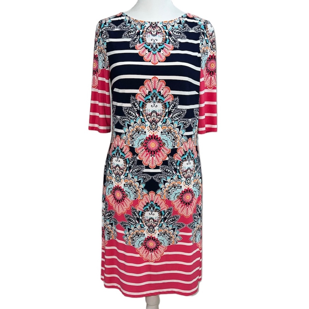 Eliza J Women’s Sheath Dress Size 2 Graphic Print Jersey Black Blue Pink Stretch